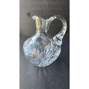 Vintage Cut Glass Crystal Pitcher Decanter 6.5" Floral Star Pattern Small Jug